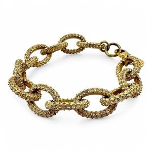J Crew Bracelet with Crystal Pave Rhinestones Gold Tone Chain Link